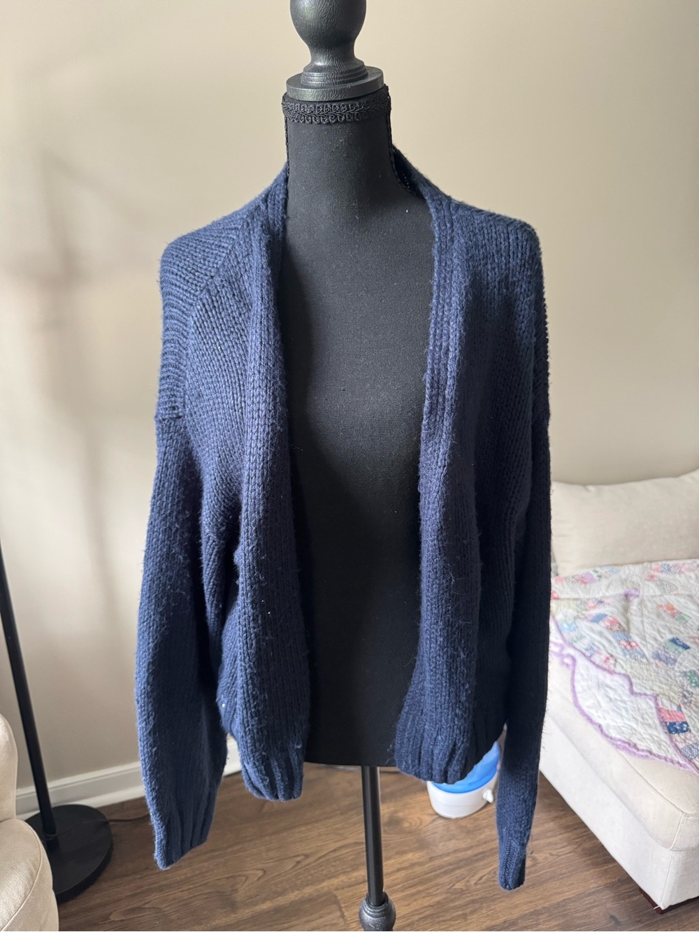 Hollister Dark Navy Open-Front Knit Cardigan